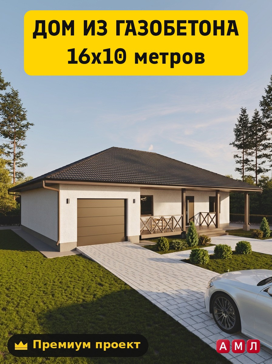 Проект дома из газобетона с гаражом под одной крышей, чертежи и инструкция